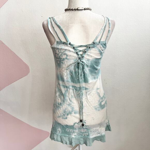 Vintage Blue Embroidered Tank Top Mermaid Fairycore Y2K Boho Festival Small - Picture 4 of 7